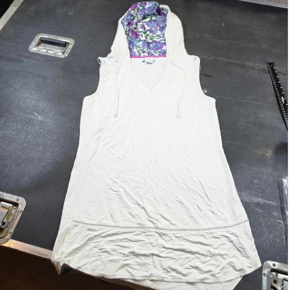 Vera Bradley Sleeveless Hooded Tunic Cream Purple Floral Hood Large